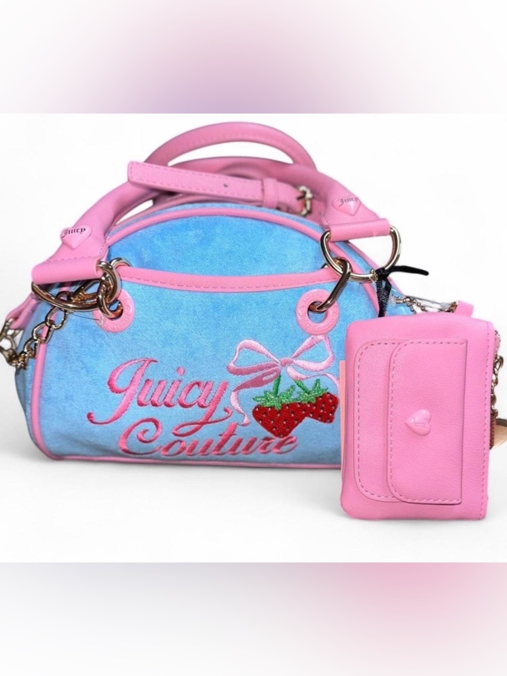 Juicy Couture “Retro Strawberry Satchel”, blue/pink